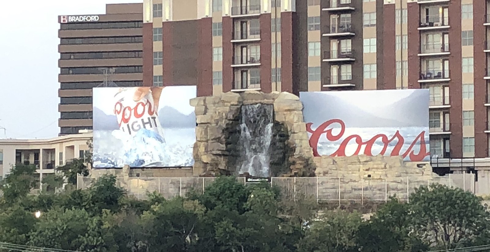 Digital waterfall billboard in downtown Dallas