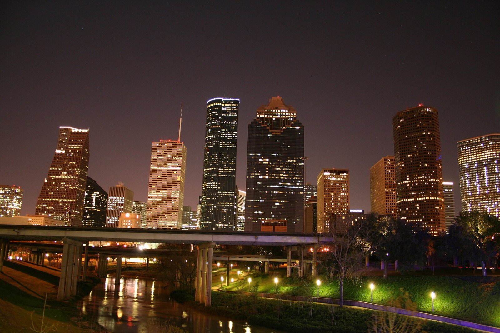 Downtown Houston skyline at night