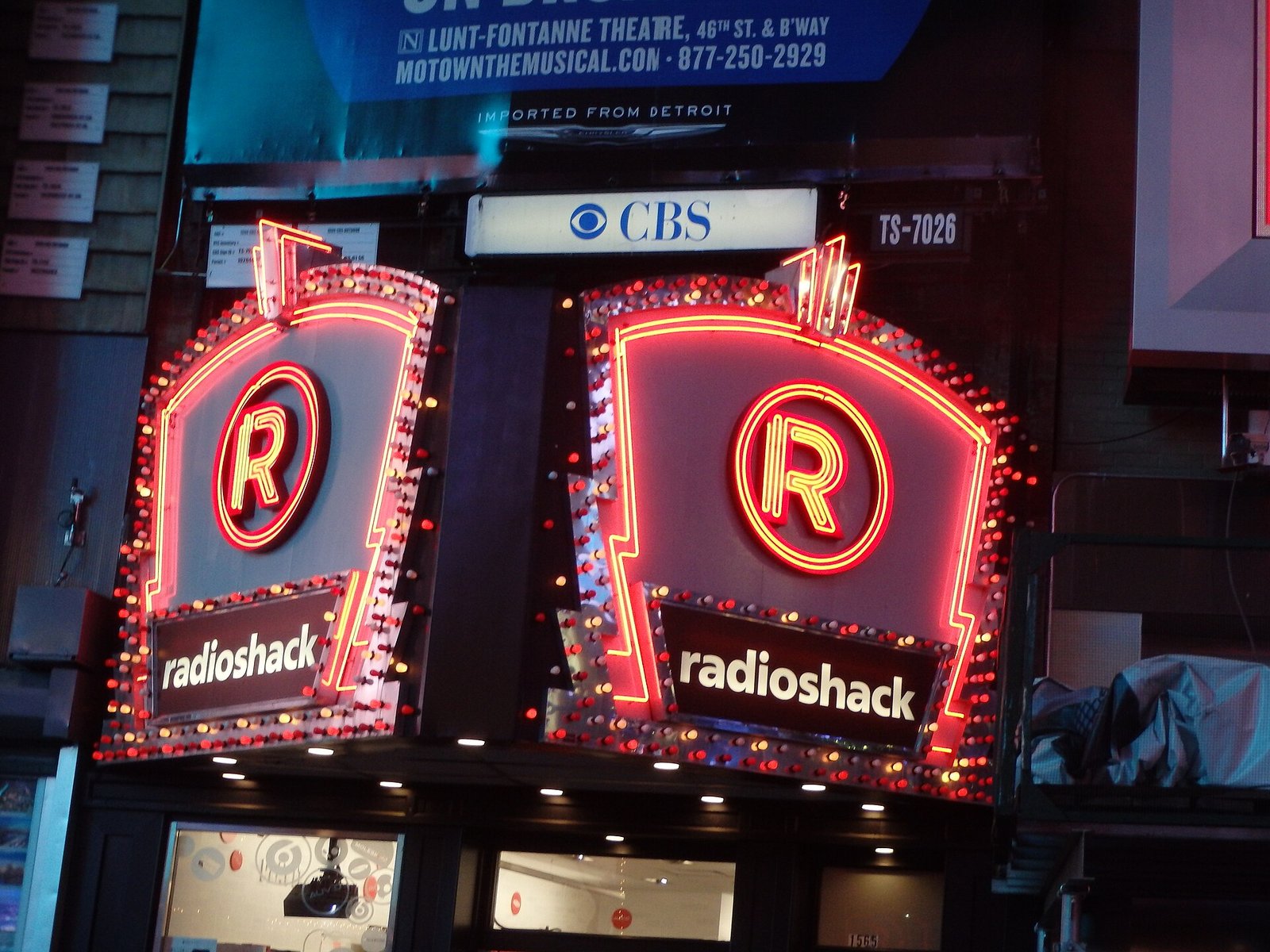 Times Square at night, neon billboards